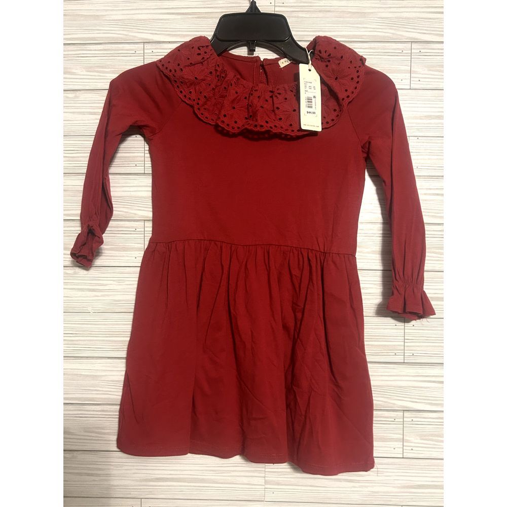 NWT Girls Youth Copper Key Dress Size 6 Long Sleeve Red ruffle 100%‎ Cotton $44
